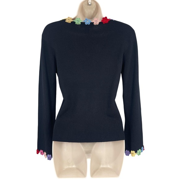 Northern Isles Preppy Sweater Women Feminine Colorful Crochet Floral Trim Size S - Picture 2 of 10